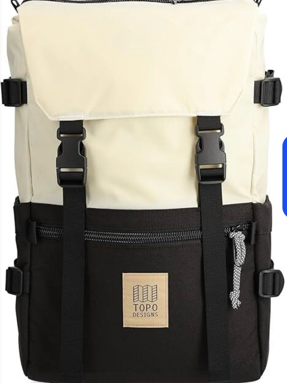 Topo Designs Cream and Black Roll-Top Backpack (Rover Pack Classic) - Picture 3 of 4